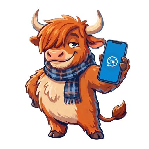 The Whit Did Ye Say? coo holding a phone
